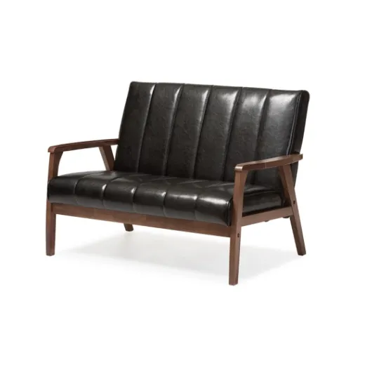 Kirkland's Home Dark Faux Leather Channel Loveseat, 31 In.- Sofas & Loveseats