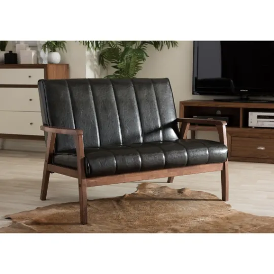 Kirkland's Home Dark Faux Leather Channel Loveseat, 31 In.- Sofas & Loveseats