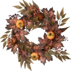 Kirkland's Home Dark Ivy And Oak Foliage With Pumpkins Wreath- Wreaths