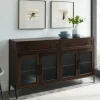 Kirkland's Home Dark Oak Fluted Glass Sideboard Cabinet- Cabinets & Sideboards