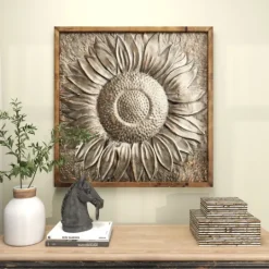 Kirkland's Home Dark Silver Metal Sunburst Wood Frame Wall Plaque- Wall Plaques