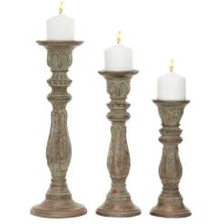 Kirkland's Home Dark Stained Wood Candle Holders, Set Of 3- Candle Holders