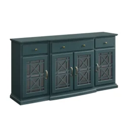 Kirkland's Home Dark Teal Tiered Fretwork Cabinet- Cabinets & Sideboards