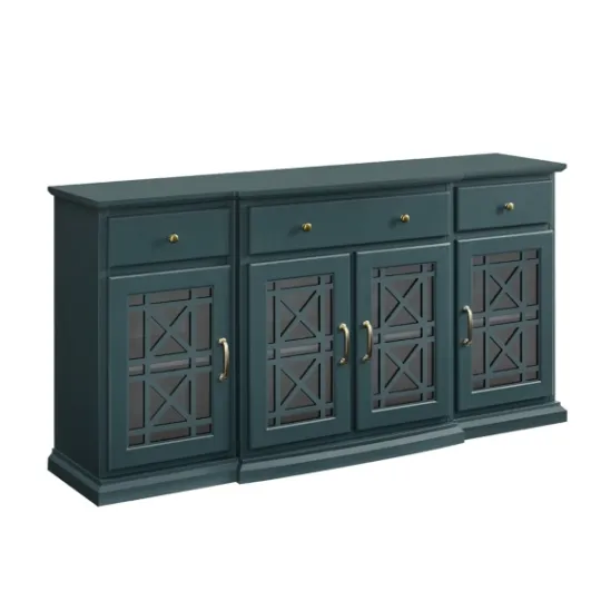 Kirkland's Home Dark Teal Tiered Fretwork Cabinet- Cabinets & Sideboards