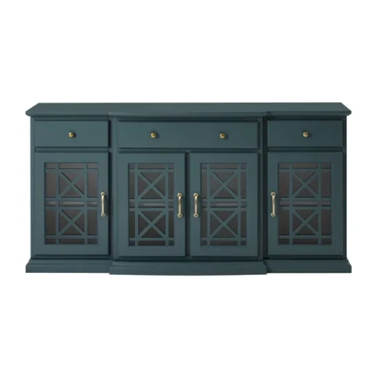 Kirkland's Home Dark Teal Tiered Fretwork Cabinet- Cabinets & Sideboards