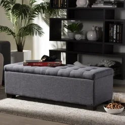Kirkland's Home Dark Tufted Contemporary Storage Bench- Entryway Furniture