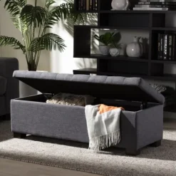 Kirkland's Home Dark Tufted Contemporary Storage Bench- Entryway Furniture