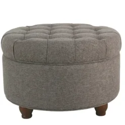 Kirkland's Home Dark Tufted Round Storage Ottoman- Benches & Ottomans