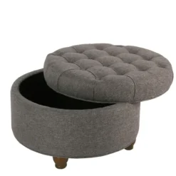 Kirkland's Home Dark Tufted Round Storage Ottoman- Benches & Ottomans