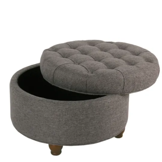 Kirkland's Home Dark Tufted Round Storage Ottoman- Benches & Ottomans