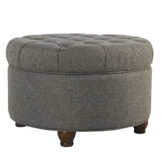 Kirkland's Home Dark Tufted Round Storage Ottoman- Benches & Ottomans