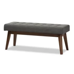 Kirkland's Home Dark Tufted Walnut Wood Bench- Benches & Ottomans