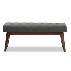Kirkland's Home Dark Tufted Walnut Wood Bench- Benches & Ottomans