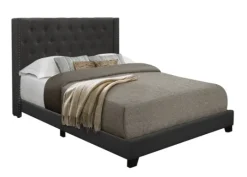 Kirkland's Home Dark Upholstered Button Tufted Wing Queen Bed- Beds & Headboards
