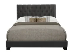 Kirkland's Home Dark Upholstered Button Tufted Wing Queen Bed- Beds & Headboards