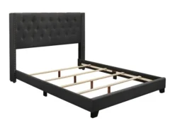 Kirkland's Home Dark Upholstered Button Tufted Wing King Bed- Beds & Headboards