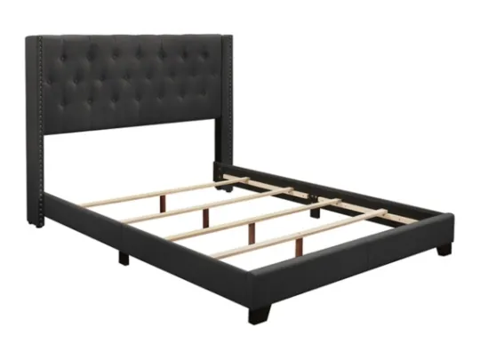 Kirkland's Home Dark Upholstered Button Tufted Wing King Bed- Beds & Headboards