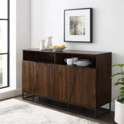 Kirkland's Home Dark Walnut Angled Door Wooden Sideboard Cabinet- Cabinets & Sideboards