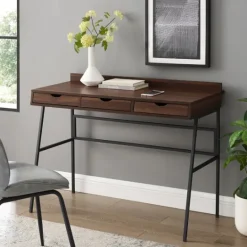 Kirkland's Home Dark Walnut Angled 3-Drawer Desk- Office Furniture