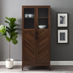 Kirkland's Home Dark Walnut Chevron Wooden Storage Cabinet- Cabinets & Sideboards