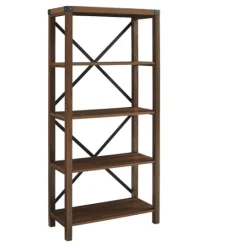 Kirkland's Home Dark Walnut Farmhouse Metal Bookcase- Bookshelves