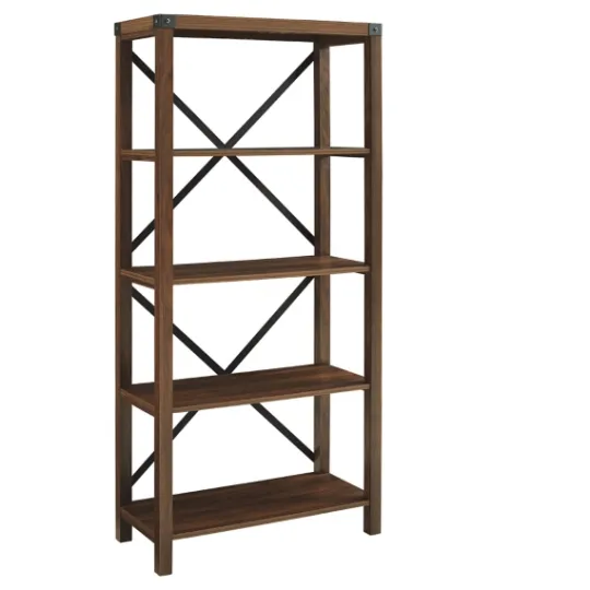 Kirkland's Home Dark Walnut Farmhouse Metal Bookcase- Bookshelves