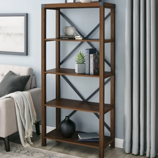 Kirkland's Home Dark Walnut Farmhouse Metal Bookcase- Bookshelves