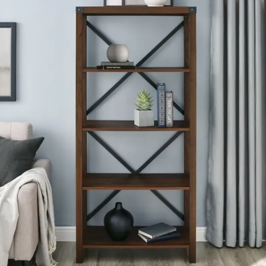Kirkland's Home Dark Walnut Farmhouse Metal Bookcase- Bookshelves