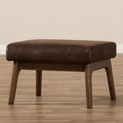 Kirkland's Home Dark Walnut Faux Leather Ottoman- Benches & Ottomans
