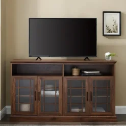 Kirkland's Home Dark Walnut Glass Door Classic Tv Stand- Tv Stands & Media Consoles