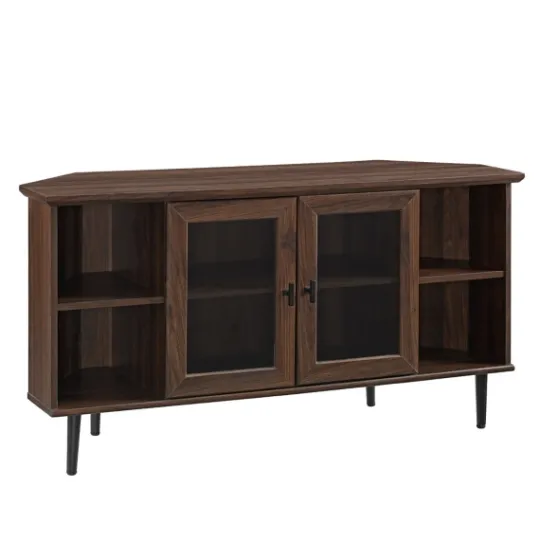 Kirkland's Home Dark Walnut Glass Door Corner Tv Stand- Tv Stands & Media Consoles