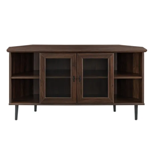 Kirkland's Home Dark Walnut Glass Door Corner Tv Stand- Tv Stands & Media Consoles