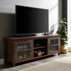 Kirkland's Home Dark Walnut Glass Door Tv Stand- Tv Stands & Media Consoles