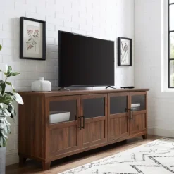 Kirkland's Home Dark Walnut Glass Paneled Door Tv Stand- Tv Stands & Media Consoles