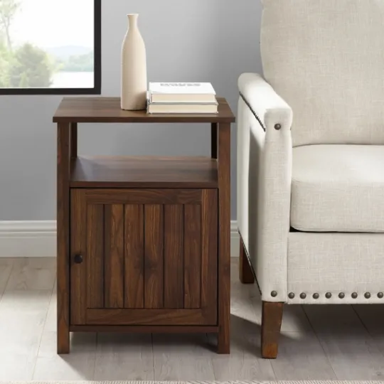 Kirkland's Home Dark Walnut Grooved Door Side Table- Accent & End Tables