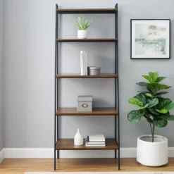 Kirkland's Home Dark Walnut Industrial Ladder Shelf- Bookshelves