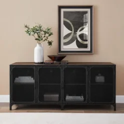 Kirkland's Home Dark Walnut Industrial Sideboard Cabinet- Cabinets & Sideboards