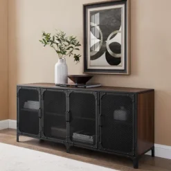 Kirkland's Home Dark Walnut Industrial Sideboard Cabinet- Cabinets & Sideboards