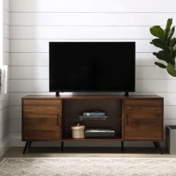 Kirkland's Home Dark Walnut Mid-Century 2-Door Media Cabinet- Tv Stands & Media Consoles