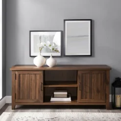 Kirkland's Home Dark Walnut Modern Farmhouse Tv Stand- Tv Stands & Media Consoles