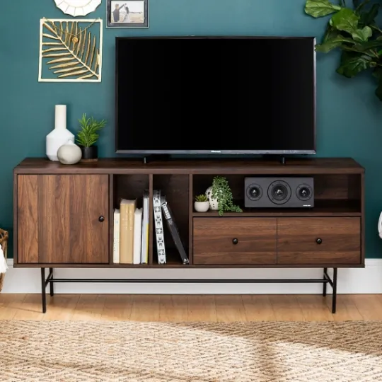 Kirkland's Home Dark Walnut Modern Record Storage Tv Stand- Tv Stands & Media Consoles
