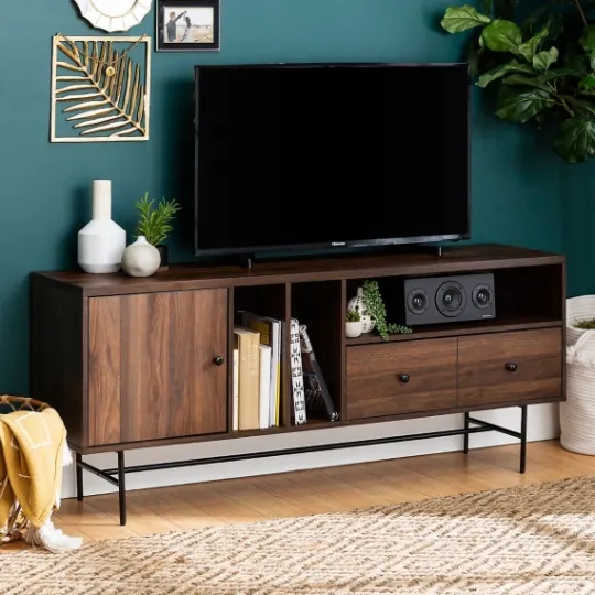 Kirkland's Home Dark Walnut Modern Record Storage Tv Stand- Tv Stands & Media Consoles