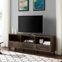 Kirkland's Home Dark Walnut Rustic Slat Door Tv Stand, 70 In.- Tv Stands & Media Consoles