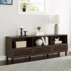 Kirkland's Home Dark Walnut Rustic Slat Door Tv Stand, 70 In.- Tv Stands & Media Consoles