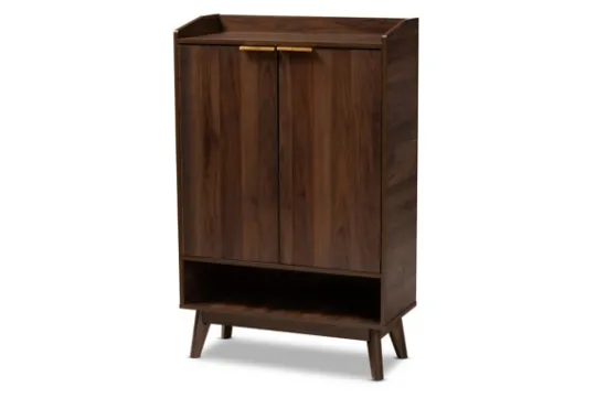 Kirkland's Home Dark Walnut 5-Shelf Wooden Shoe Cabinet- Entryway Furniture
