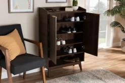 Kirkland's Home Dark Walnut 5-Shelf Wooden Shoe Cabinet- Entryway Furniture