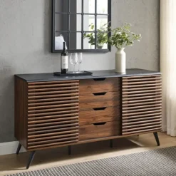 Kirkland's Home Dark Walnut Slatted 4-Drawer Cabinet- Cabinets & Sideboards
