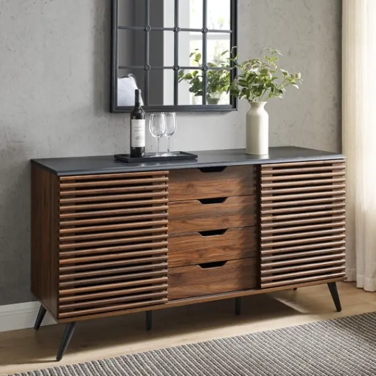 Kirkland's Home Dark Walnut Slatted 4-Drawer Cabinet- Cabinets & Sideboards