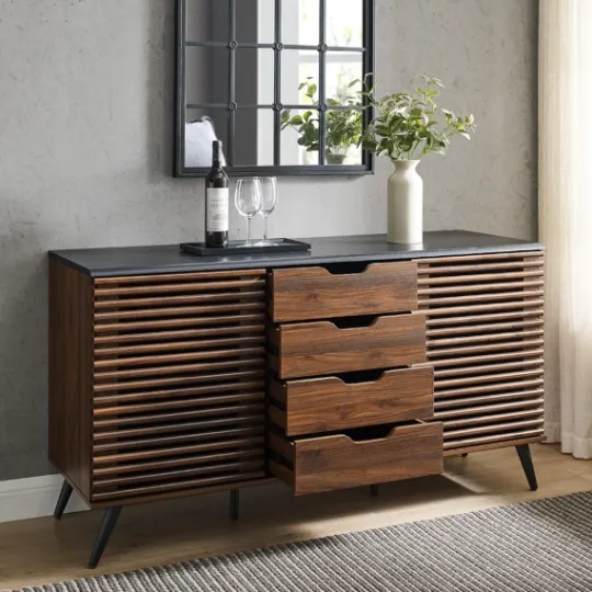 Kirkland's Home Dark Walnut Slatted 4-Drawer Cabinet- Cabinets & Sideboards