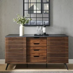 Kirkland's Home Dark Walnut Slatted 4-Drawer Cabinet- Cabinets & Sideboards